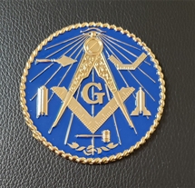 Metal Cast Masonic Emblem w/ blue background and Working Tools